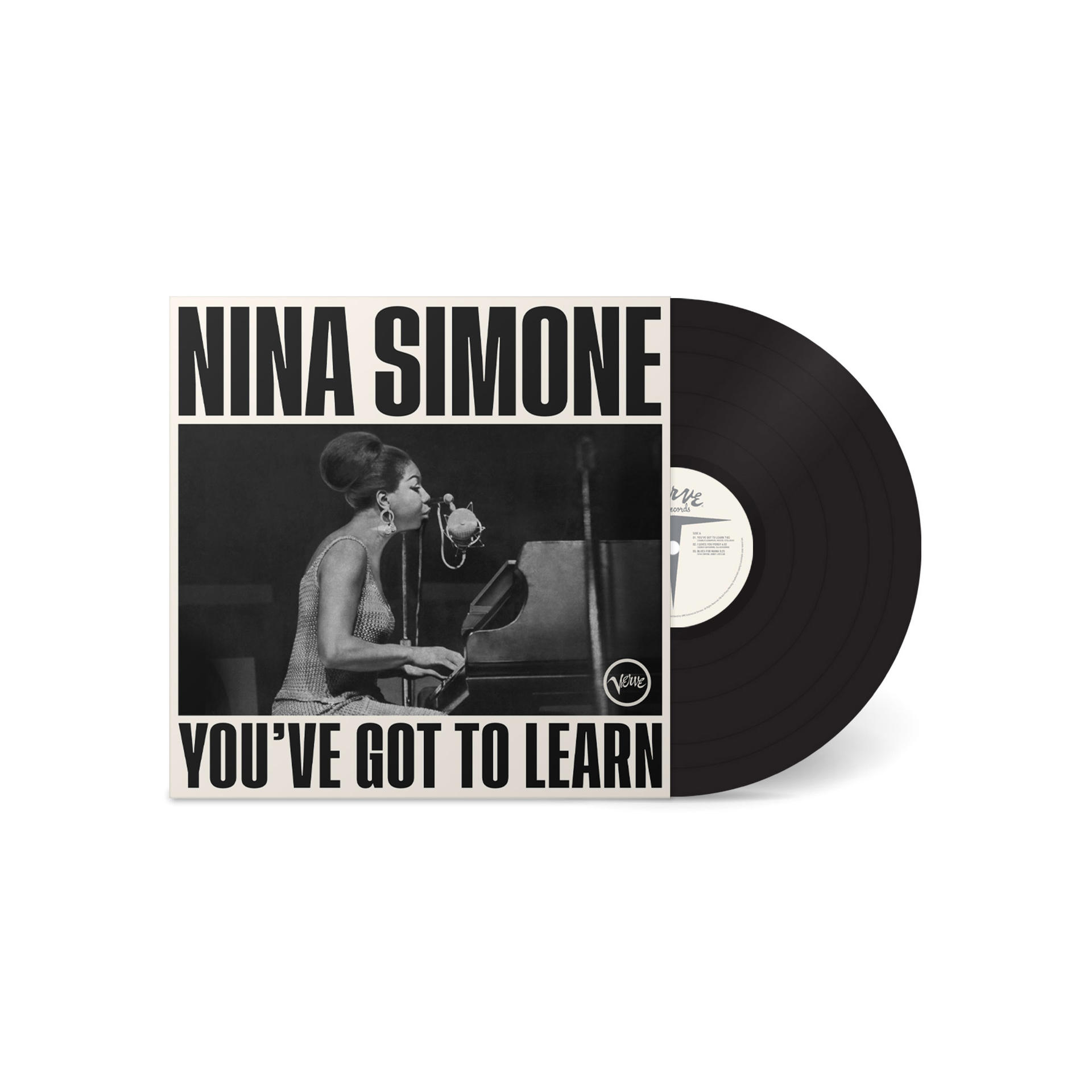 Albumcover von Nina Simone, schwarze Schallplatte, weißer Hintergrund.