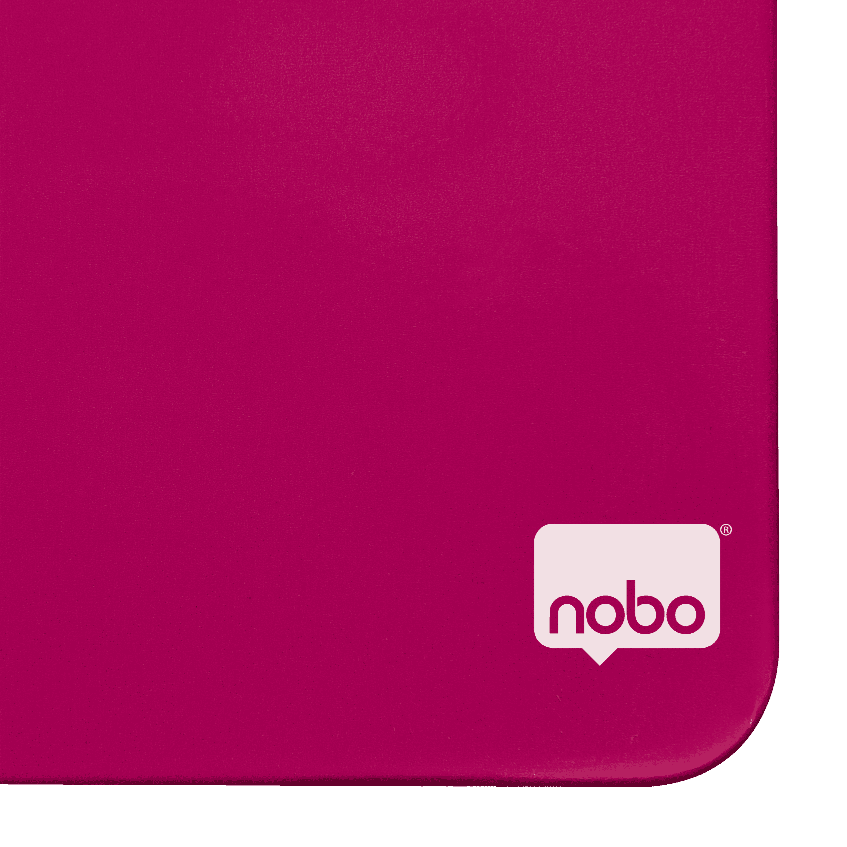 Közelkép egy rózsaszín Nobo táblasarokról, látható logóval.