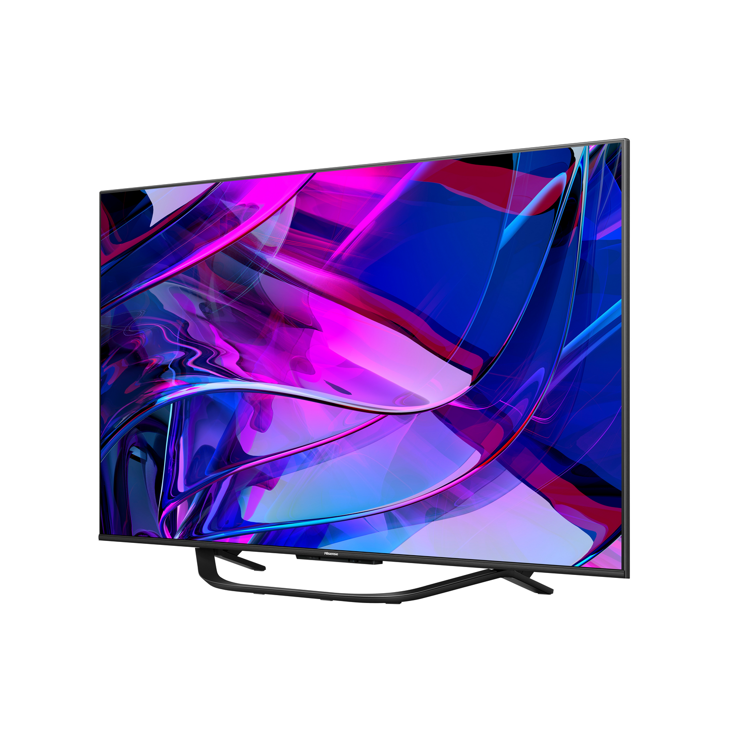 Moderne tv met een levendig, abstract ontwerp op het scherm.