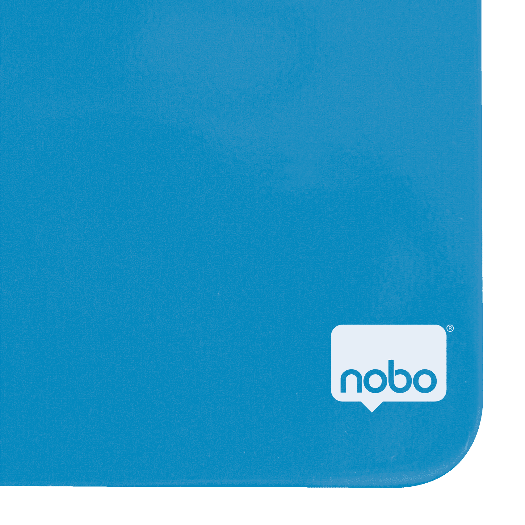 Kék négyzet lekerekített élekkel. Fehér 'nobo' logó a jobb alsó sarokban.