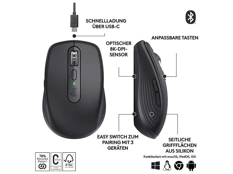 LOGITECH MX Anywhere 3s Kabellose Maus, Bluetooth, Grafit — Foto 5 von 5