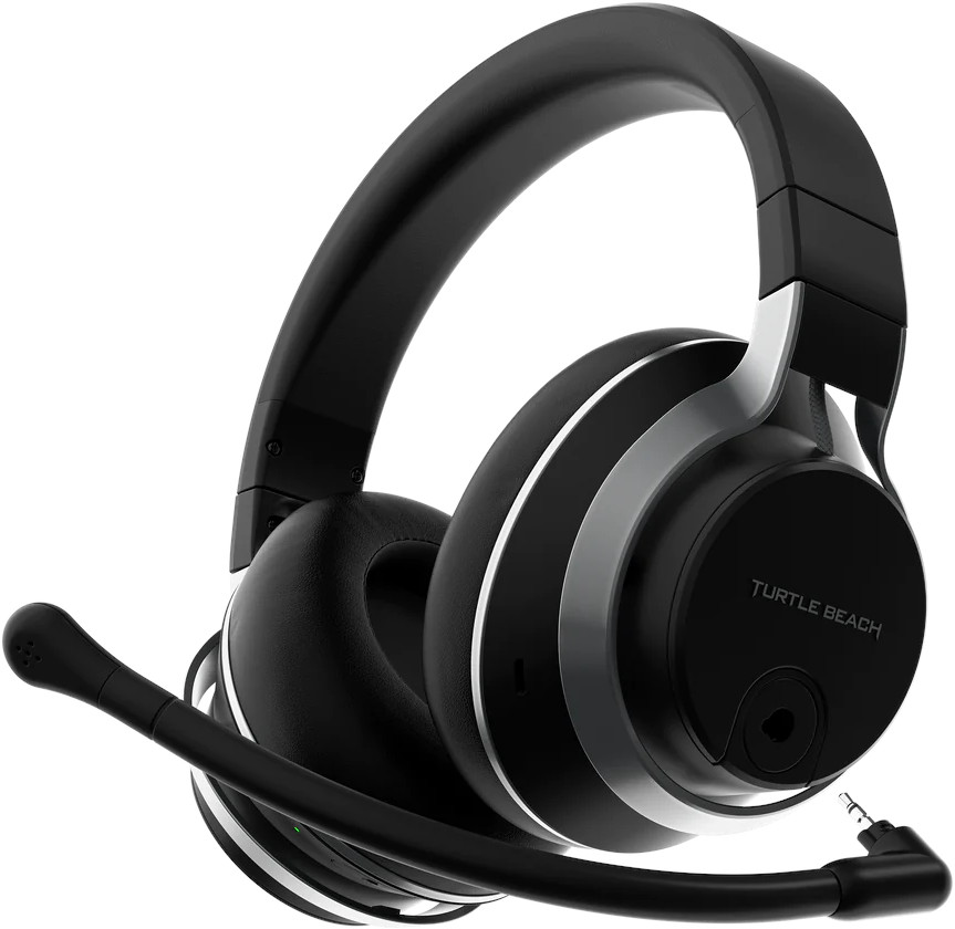 Casque noir et argenté avec microphone. Logo Turtle Beach visible.