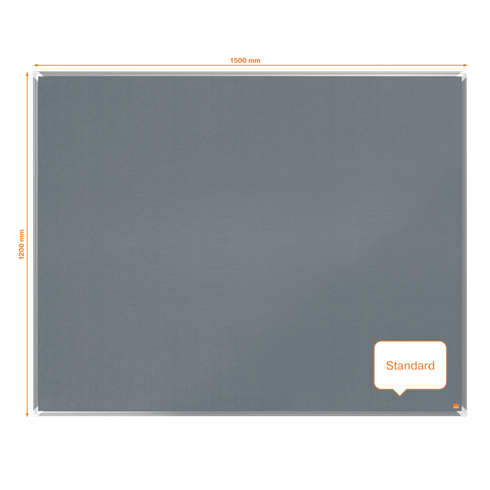 Szürke tábla szürke kerettel, 1500mm x 1200mm méretekkel és egy buborékkal.
