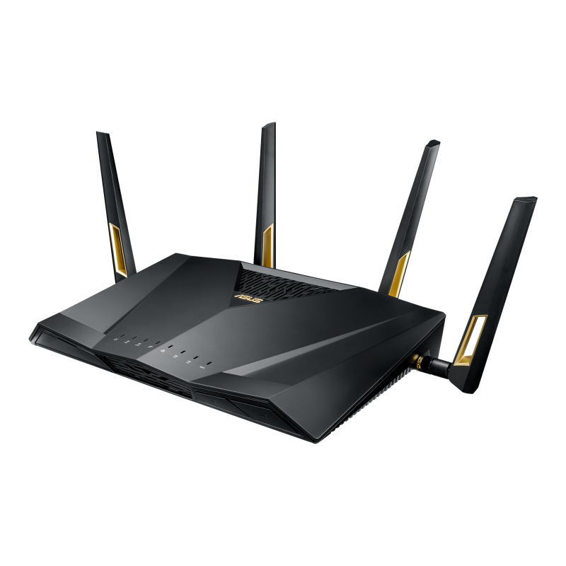 Un router negro con antenas.