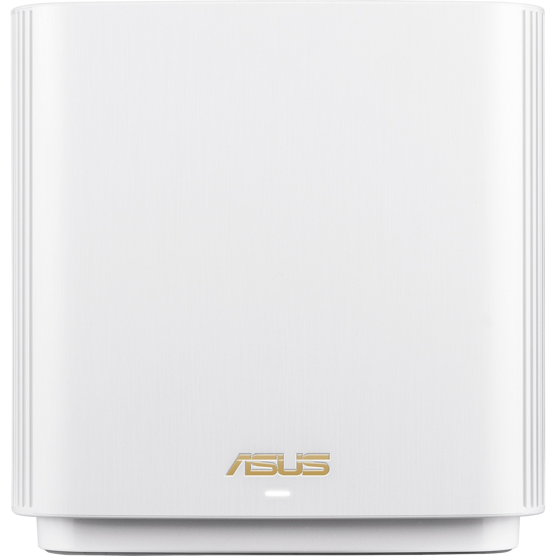 Router ASUS blanco con el logotipo dorado de ASUS en el centro.