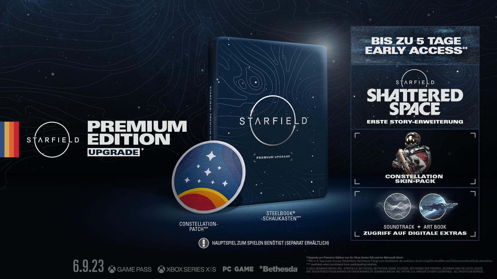 Spielbox-Art für Starfield Premium Edition Upgrade, mit Early-Access-Text und Artbook.