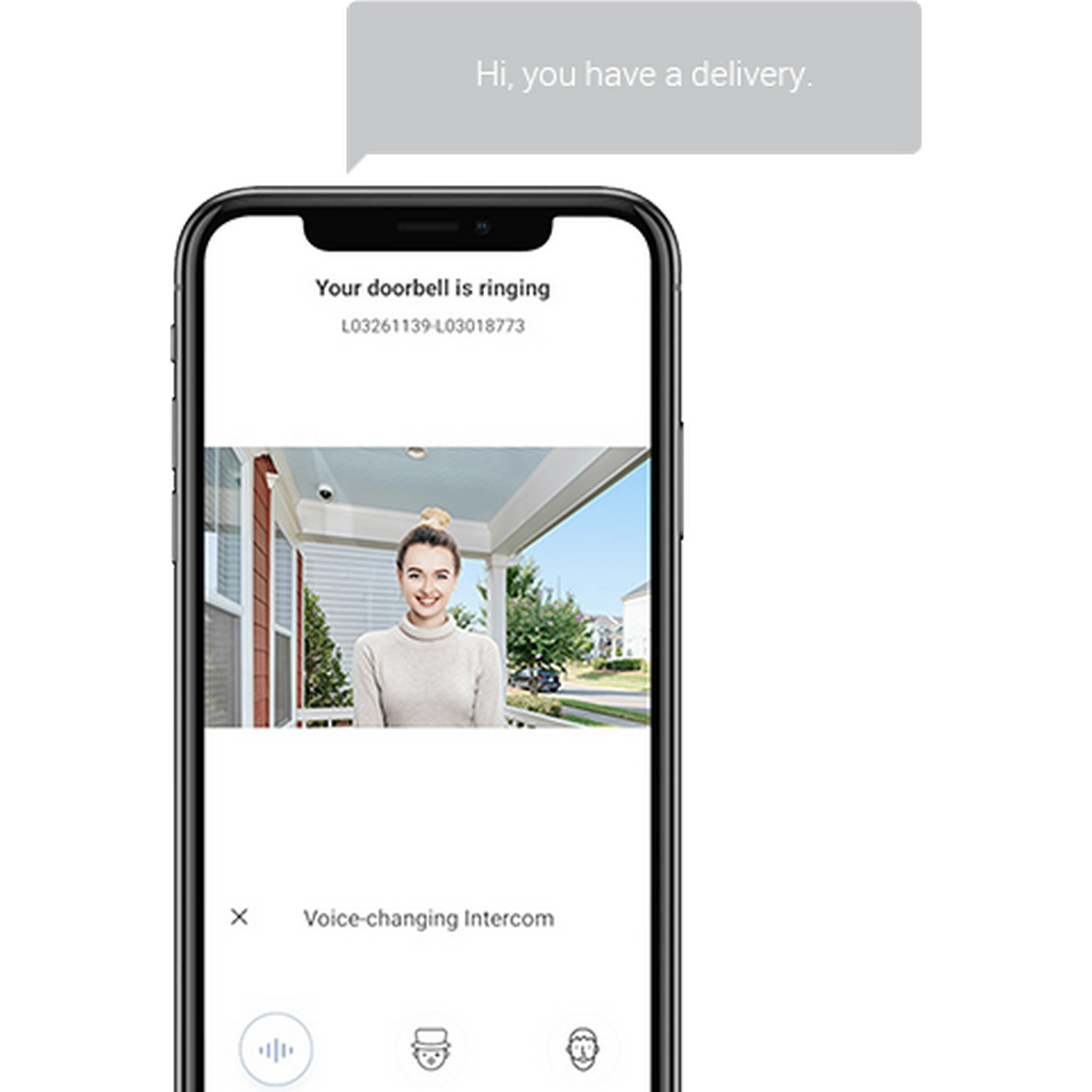 Un écran de smartphone affiche une interface d'application. Le visage d'une femme est visible dans la vidéo.