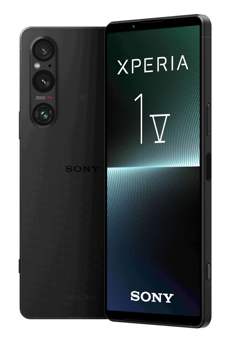 Czarny smartfon Sony Xperia z tylnymi aparatami, ekran wyświetla Xperia 1 IV.