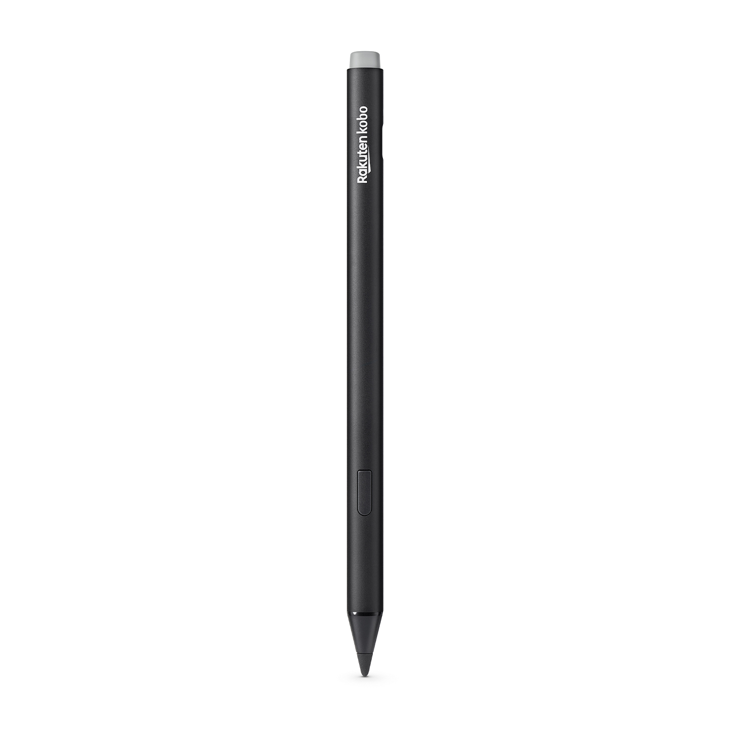 Penna stilo Rakuten Kobo nera su sfondo bianco, verticale, design minimalista.