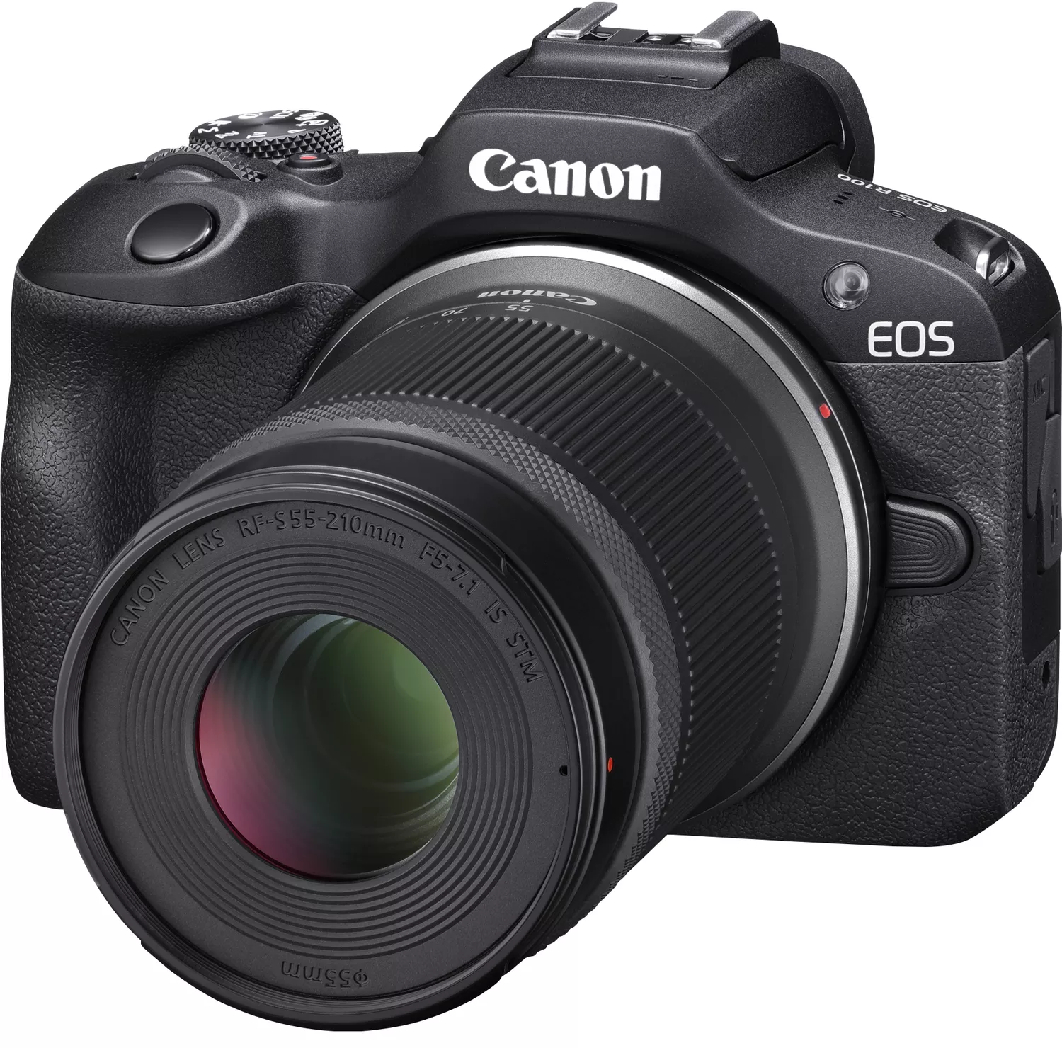Schwarze Canon EOS Kamera mit Objektiv, schräge Ansicht, Profi-Qualität.