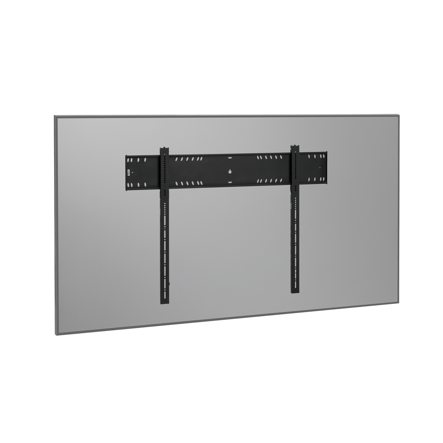 Black TV mount on a gray background.