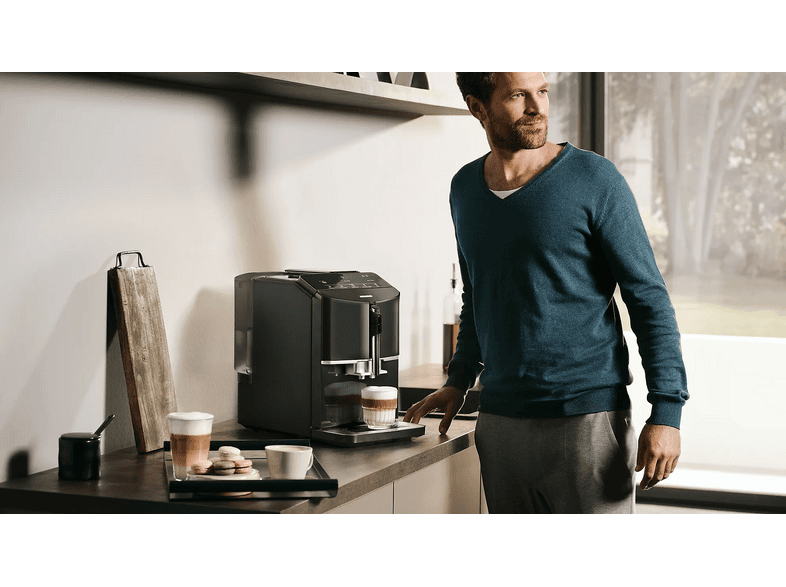 Siemens TF301E19 Kaffeevollautomat (Klavierlack schwarz, Keramik-Mahlwerk, 15 bar, integrierter Milchbehälter) — Foto 4 von 5