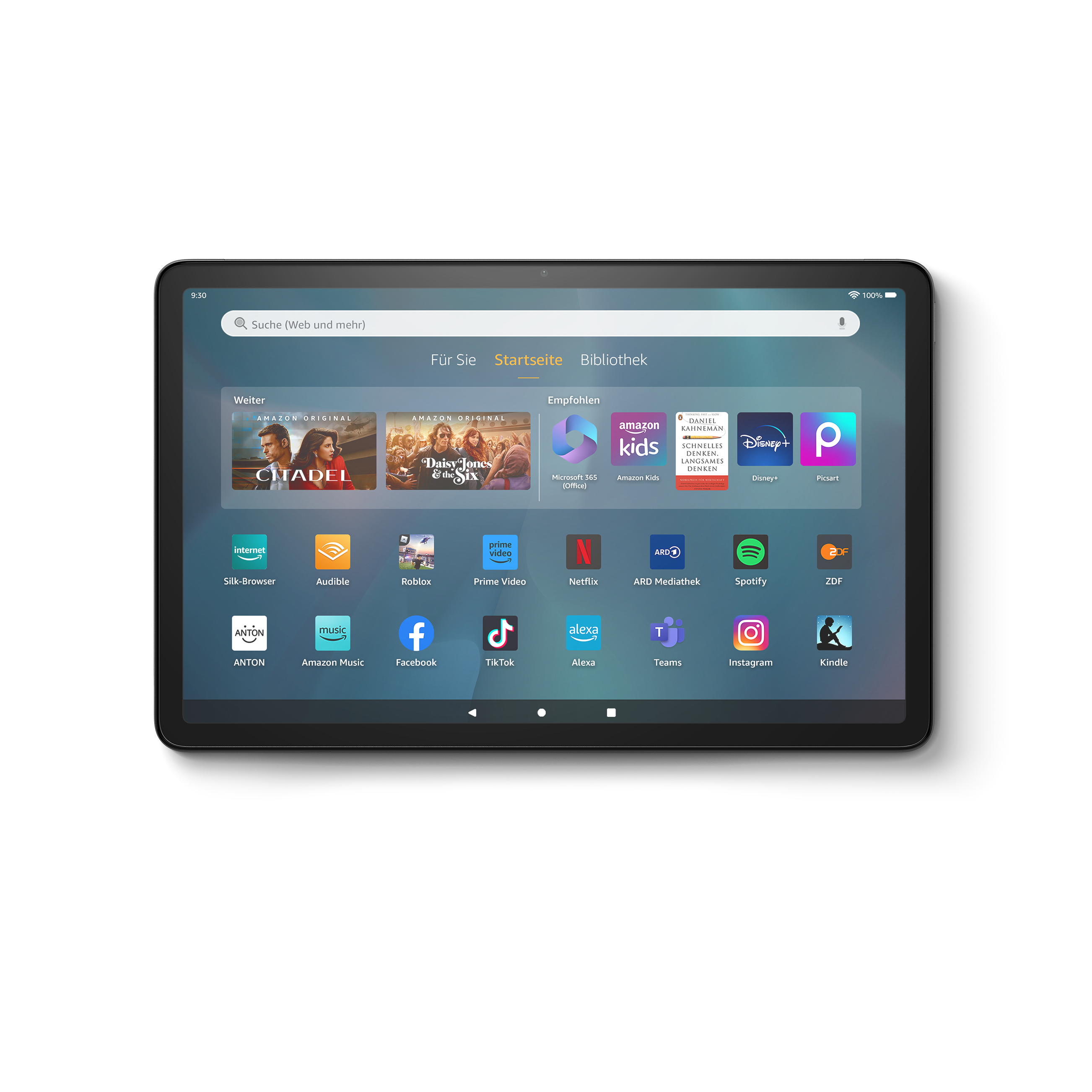 Tablet zeigt App-Symbole, mit weißem Hintergrund.