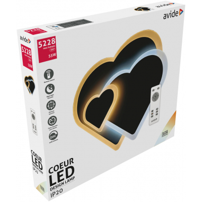 Szív alakú LED lámpa dobozban távirányítóval. Arany és fekete rétegzett design.