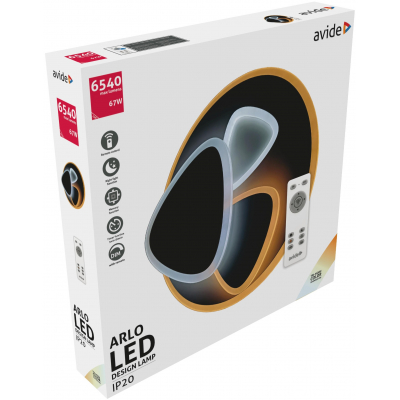Egy modern LED design lámpa doboza távirányítóval, egy jól megvilágított szobában.