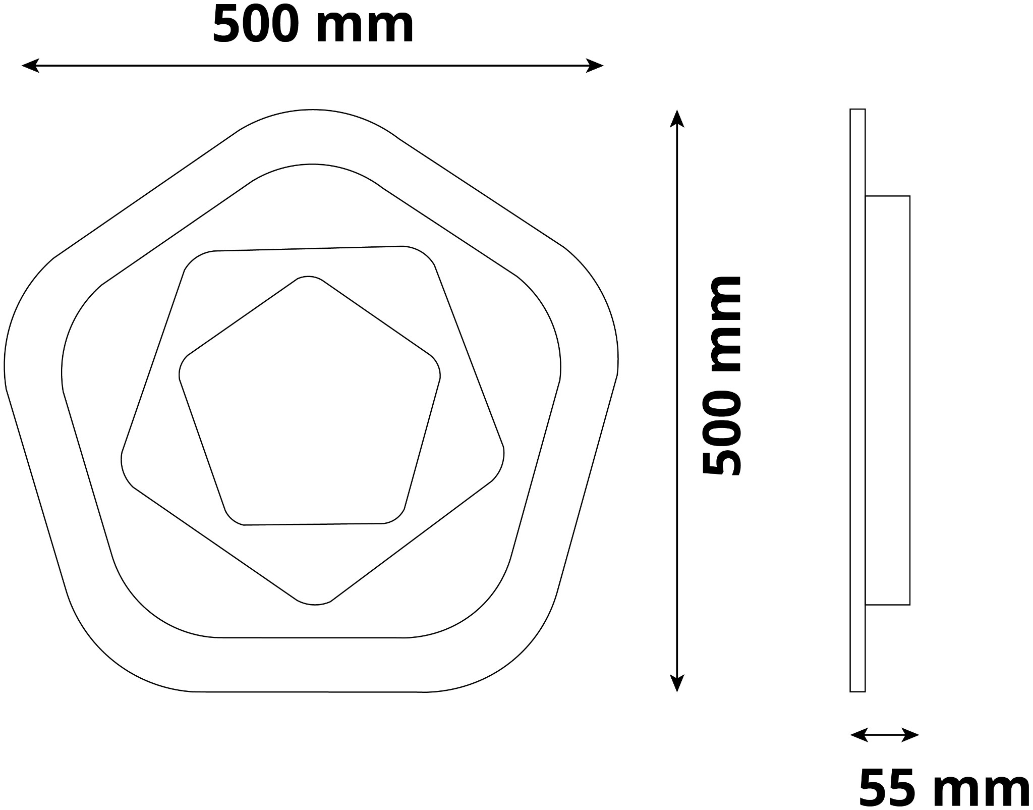 Egy fekete-fehér diagram ötoldalú alakzattal, három másik alakzaton belül.
