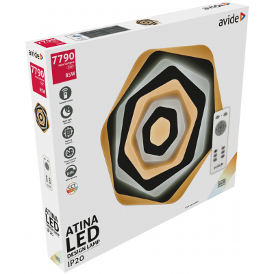 Atina LED design lámpa doboza modern, rétegzett geometriai formával.