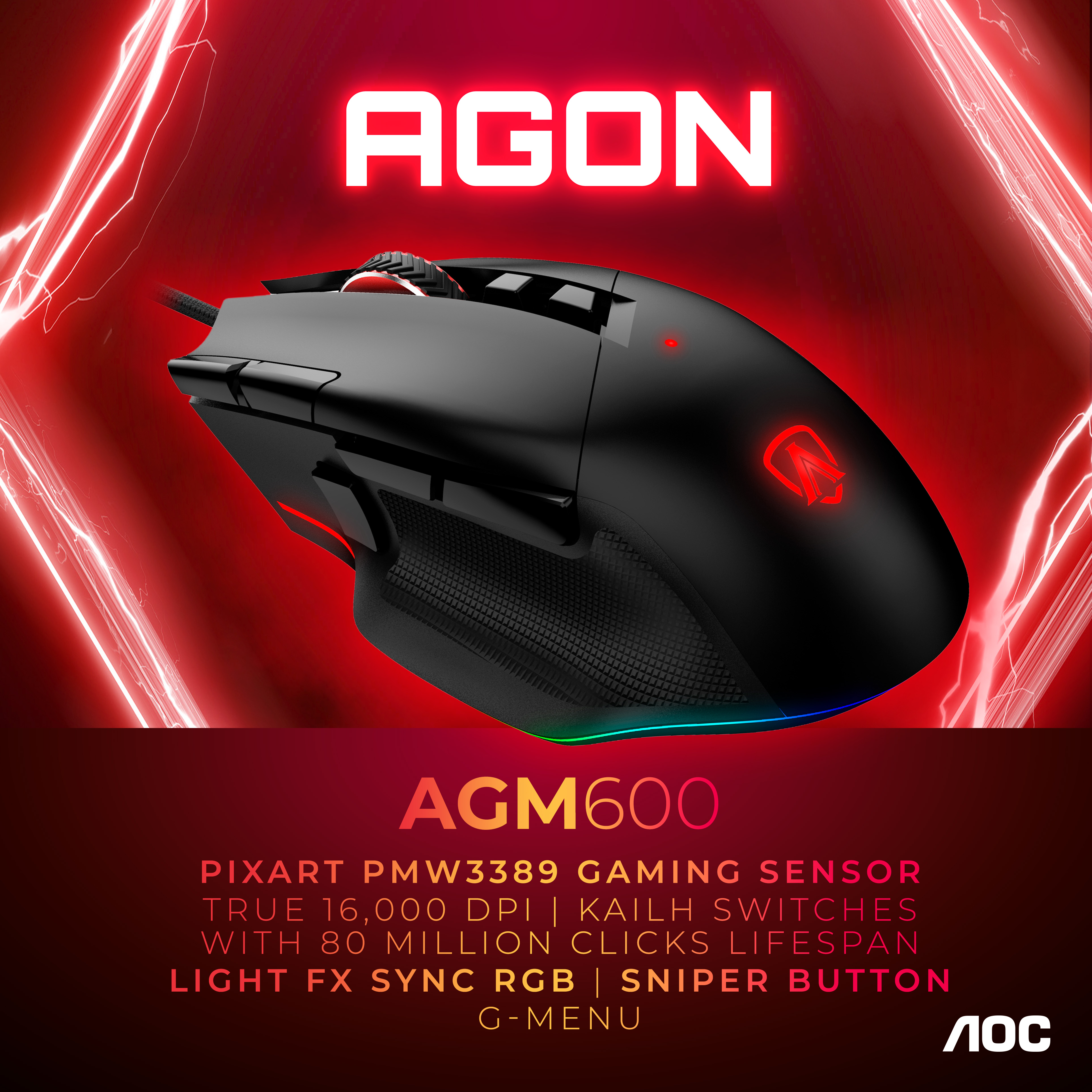 AOC AGM600 Gamging Maus, Schwarz