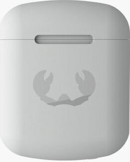 Jasnoszare etui na AirPods z logo kraba.