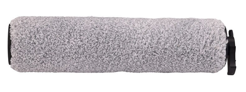 Zbliżenie szarego wałka malarskiego z czarną rączką.