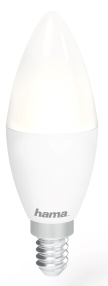 Biała żarówka LED ze srebrną podstawą. Logo Hama na żarówce.