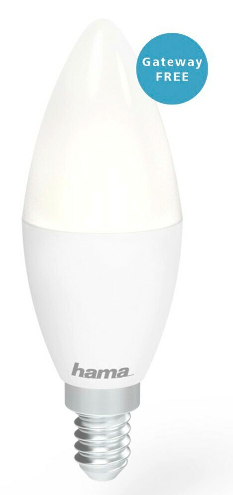 Biała i srebrna żarówka z naklejką 'Gateway FREE'.