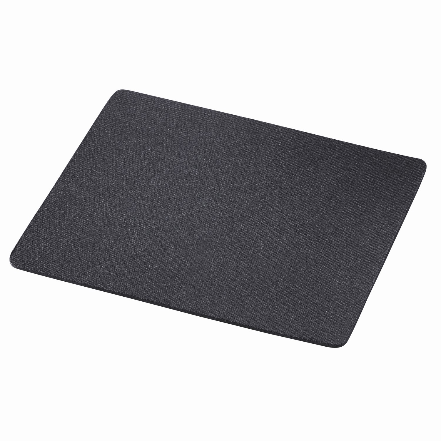 Un tapis de souris plat et noir sur une surface blanche.