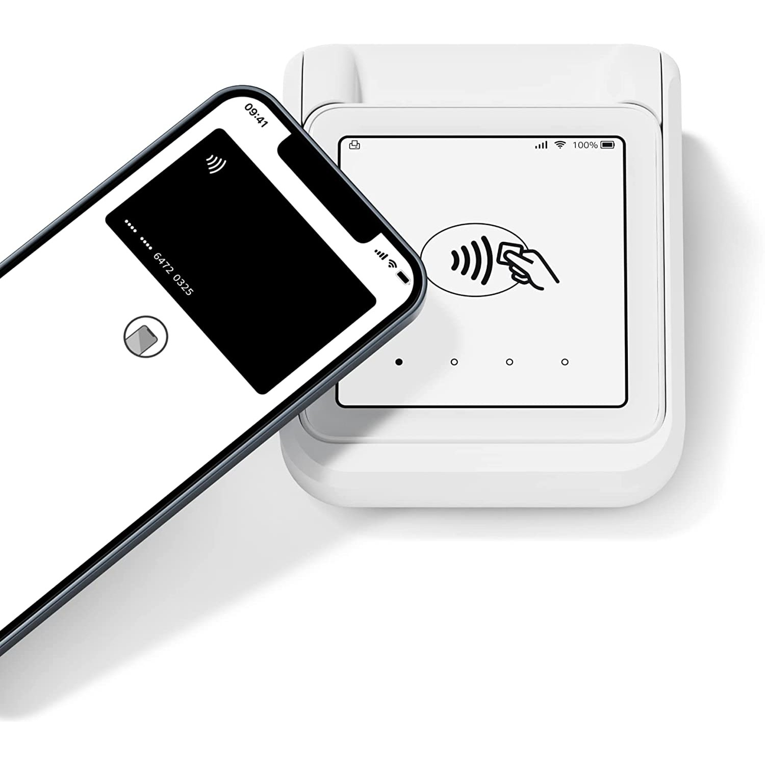 Un téléphone et un terminal de paiement affichant une transaction.