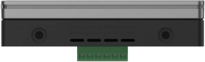 Dispositivo con parte superior gris y base negra, con conectores verdes.