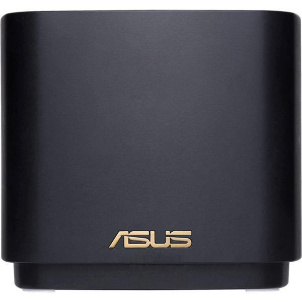 Dispositivo ASUS negro con el logotipo de ASUS en dorado. Es un dispositivo pequeño y cuadrado.