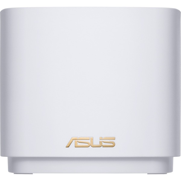 Router ASUS blanco con el logo ASUS dorado. El dispositivo es rectangular.