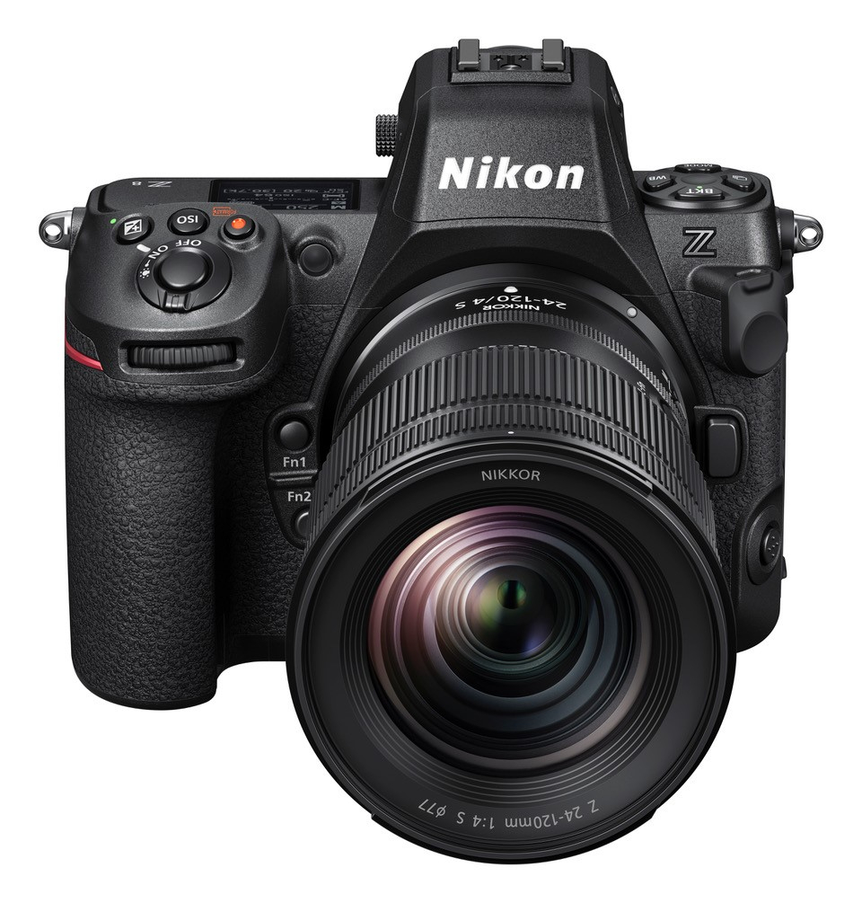 Eine schwarze Nikon Z-Serie Kamera mit angesetztem Objektiv.