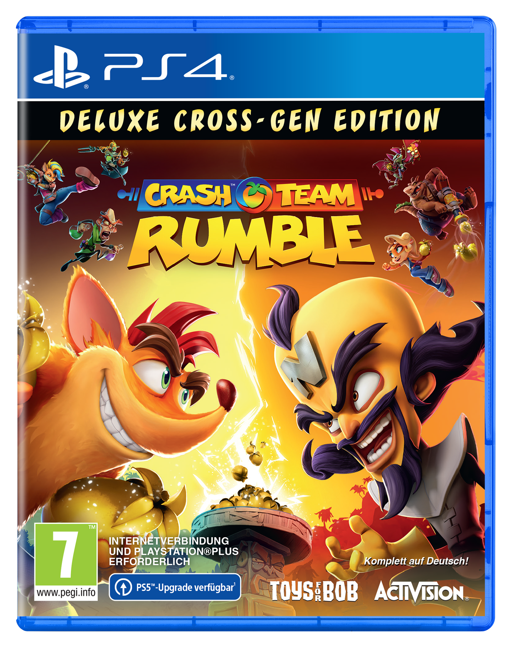 PS4-Spielcover: Crash Bandicoot und Dr. Neo Cortex. Titel: Crash Team Rumble. Charaktere und Logo.