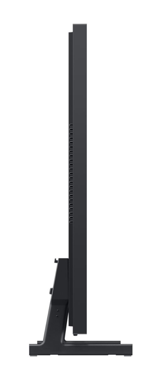 Czarny monitor ze stojakiem, widok z boku.