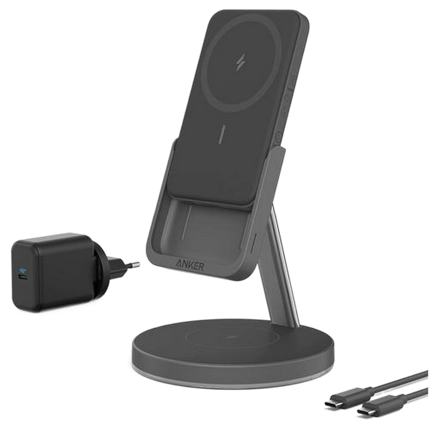 ANKER Laadstation en Powerbank 633 PowerWave Mag-Go 2-in-1 Stand 7.5 W Zwart (B25A7311)