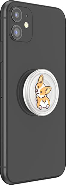 Schwarze Handyhülle mit Pop-Socket mit Corgi-Hund-Illustration.