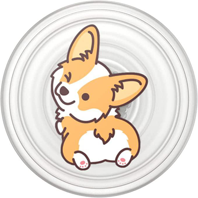 Eine Cartoon-Corgi-Hunde-Illustration in einem Kreis.