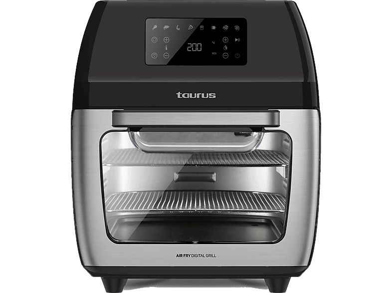 Taurus AF1700DX, 1700 W, 12 l, 8 Programas, Puerta transparente, Circulación del aire 360º, Negro
