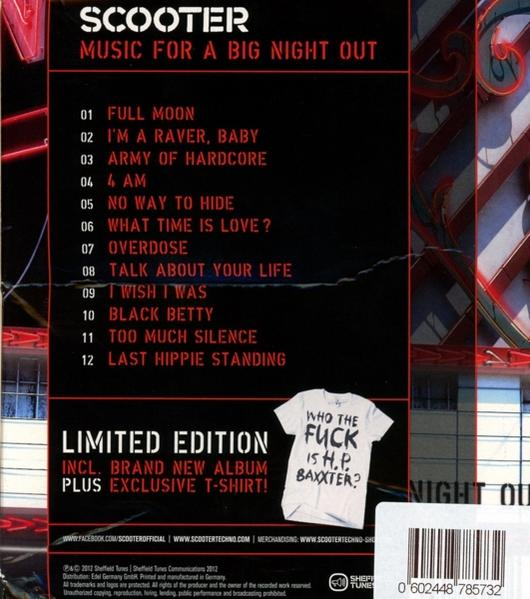 Rückseite der CD-Hülle mit Tracklist und T-Shirt-Grafik. T-Shirt sagt: Who the f*ck is H.P. Baxxter?
