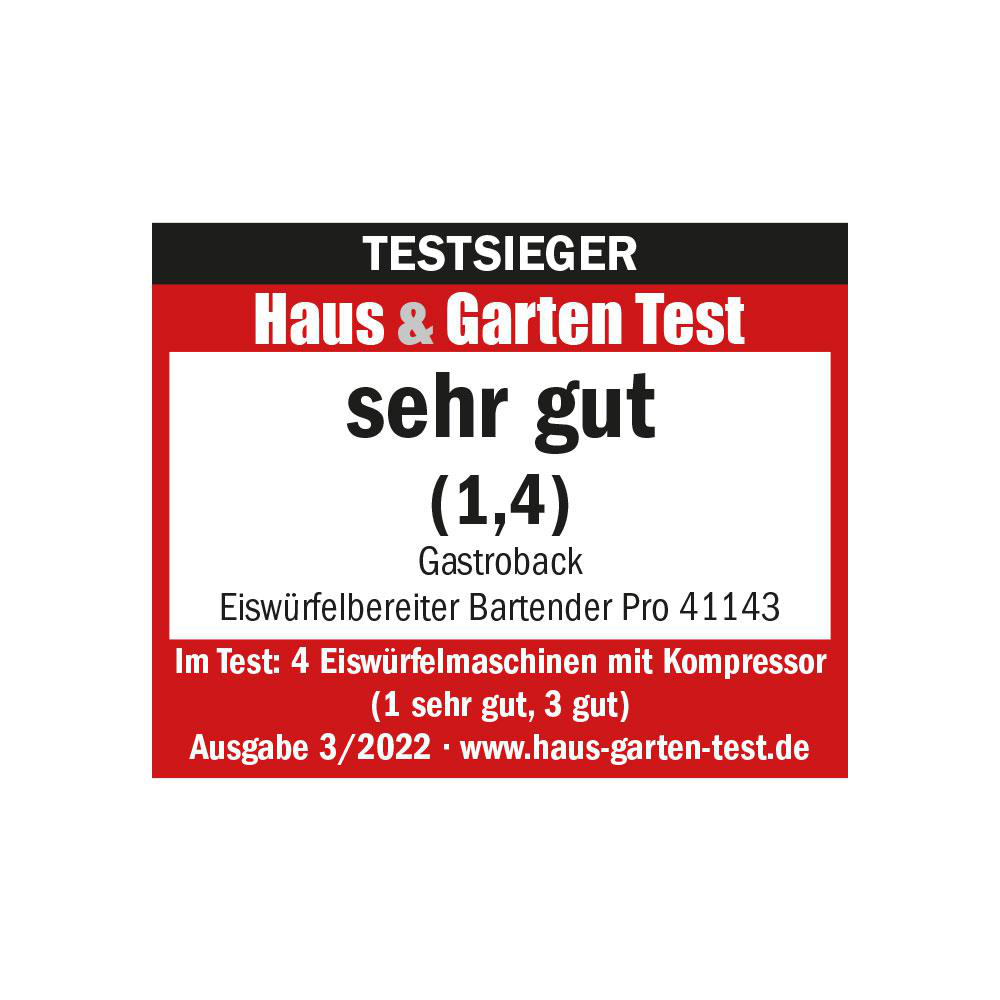 Ein Testergebnis-Etikett, das für eine Gastroback-Eismaschine sehr gut anzeigt.