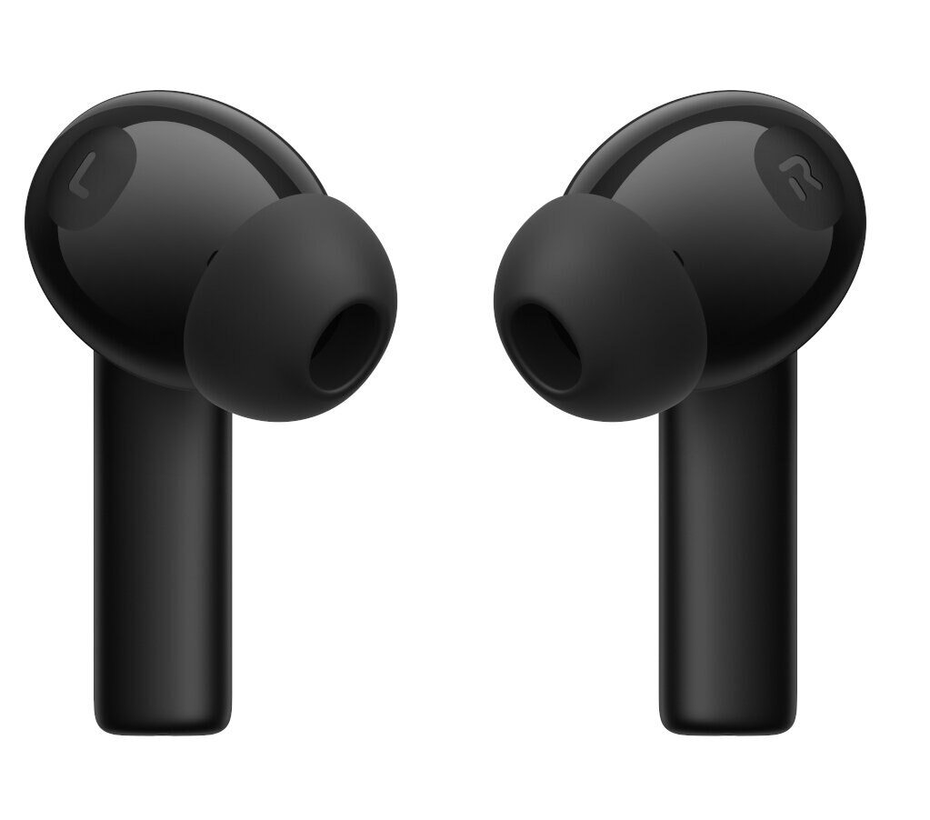 Czarne bezprzewodowe słuchawki na białym tle.