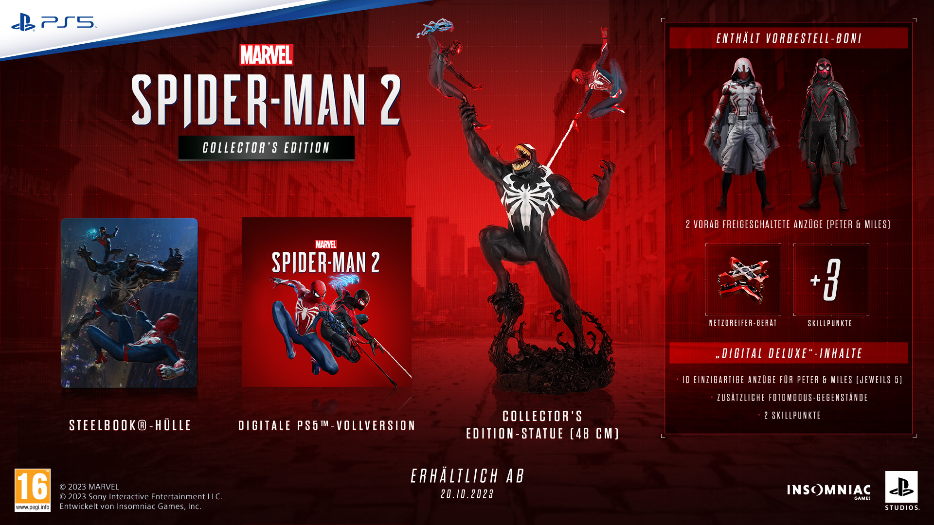 Marvel Spider-Man 2 Collector's Edition, include statua e contenuti di gioco.