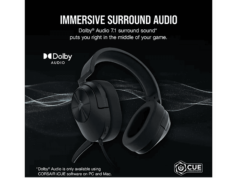 CORSAIR HS55 Surround Dolby Audio 7.1 Surround Carbon (CA-9011265-EU) Kablolu Kulak Üstü Kulaklık Siyah_3