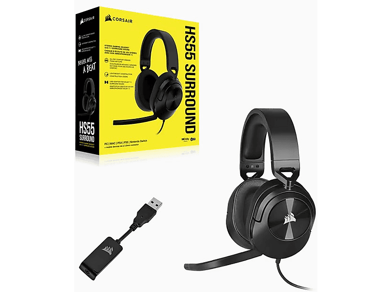 CORSAIR HS55 Surround Dolby Audio 7.1 Surround Carbon (CA-9011265-EU) Kablolu Kulak Üstü Kulaklık Siyah_4