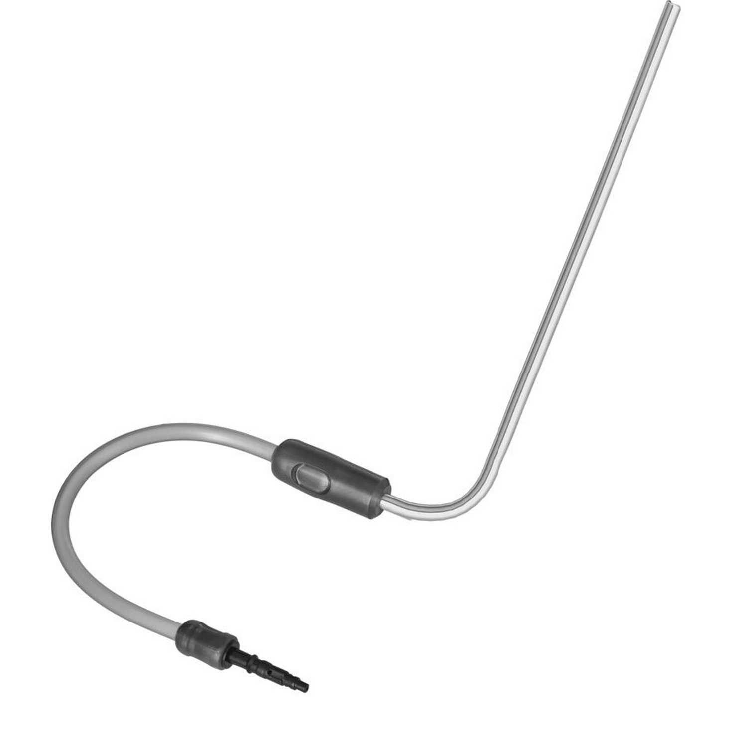 Headset microphone boom. It’s gray and has a flexible curved design.  A connector is at the end.