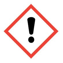 Czerwony, romboidalny symbol zagrożenia z wykrzyknikiem w środku.