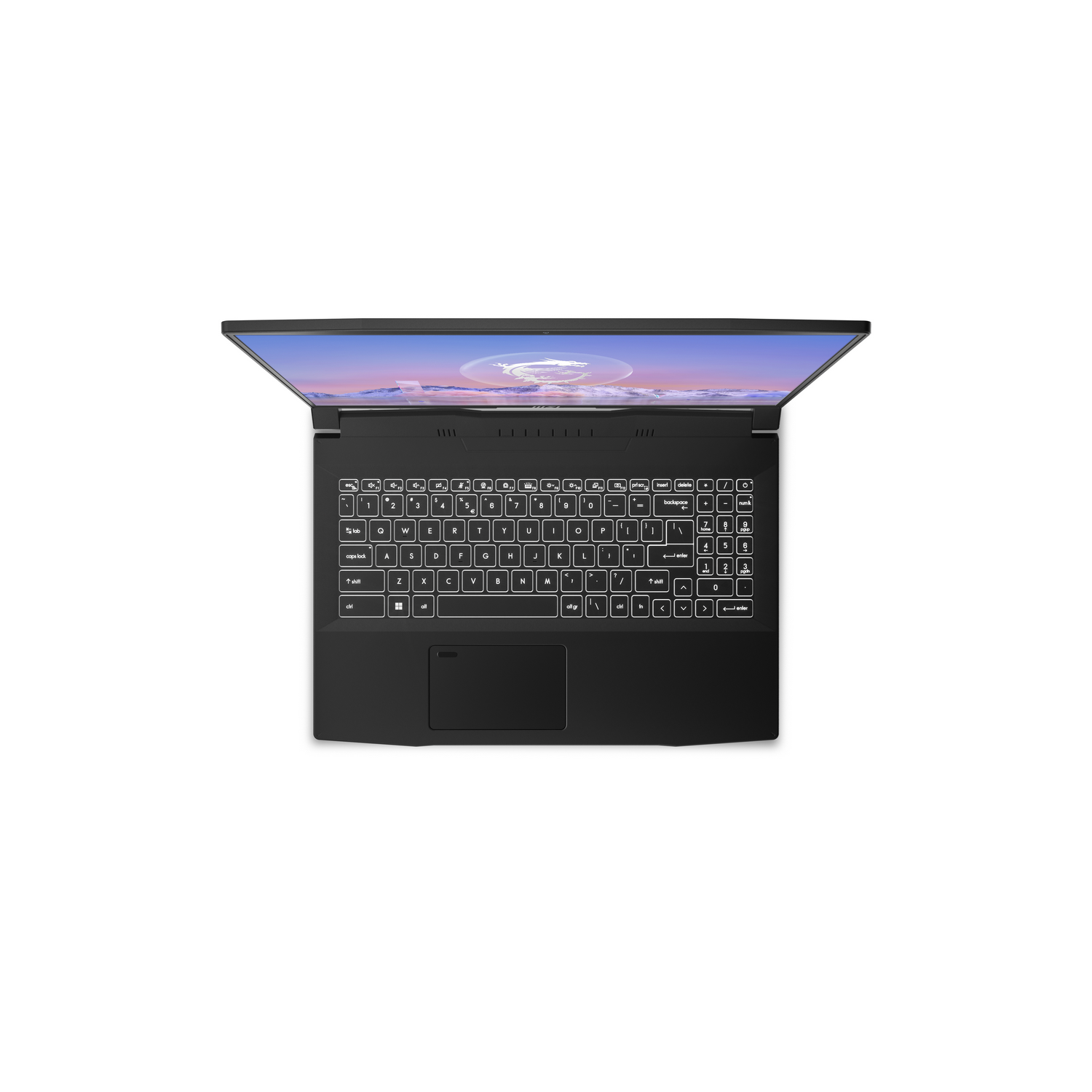 Un portátil negro con teclado y una pantalla que muestra un cielo.