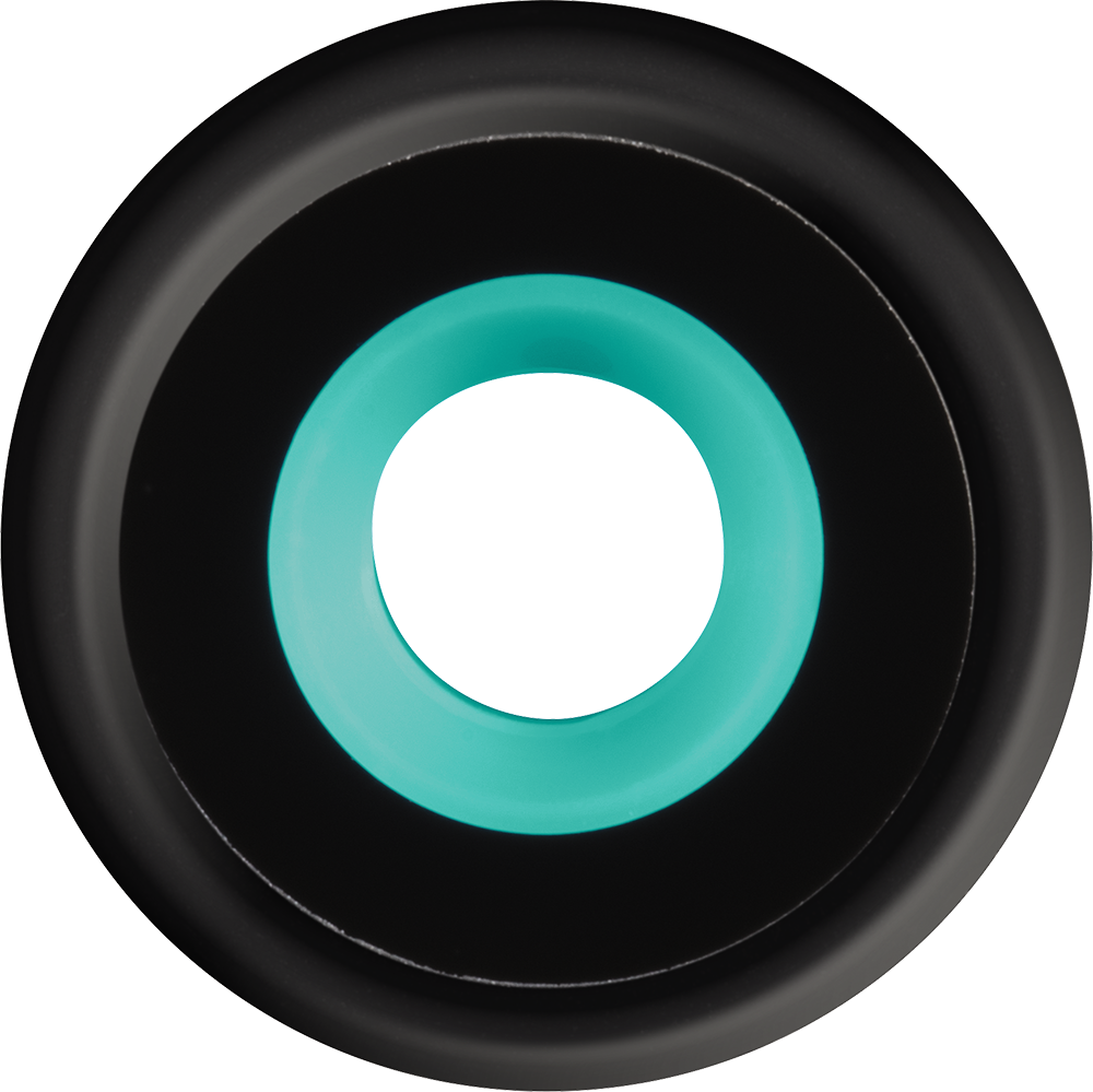 Two concentric circles, black outer, teal inner, on a black background.