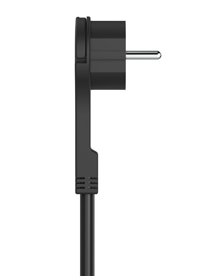 Czarna wtyczka z czarnym kablem. Wtyczka ma trzy piny.