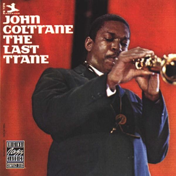 John Coltrane 'The Last Trane' album borítója. Coltrane trombitál, piros háttér.